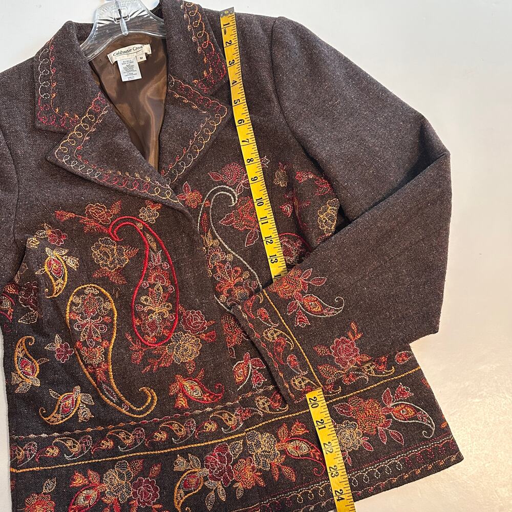 Coldwater Creek Embroidered Tweed Blazer Womens Medium Brown Paisley Wool Blend - Picture 9 of 9